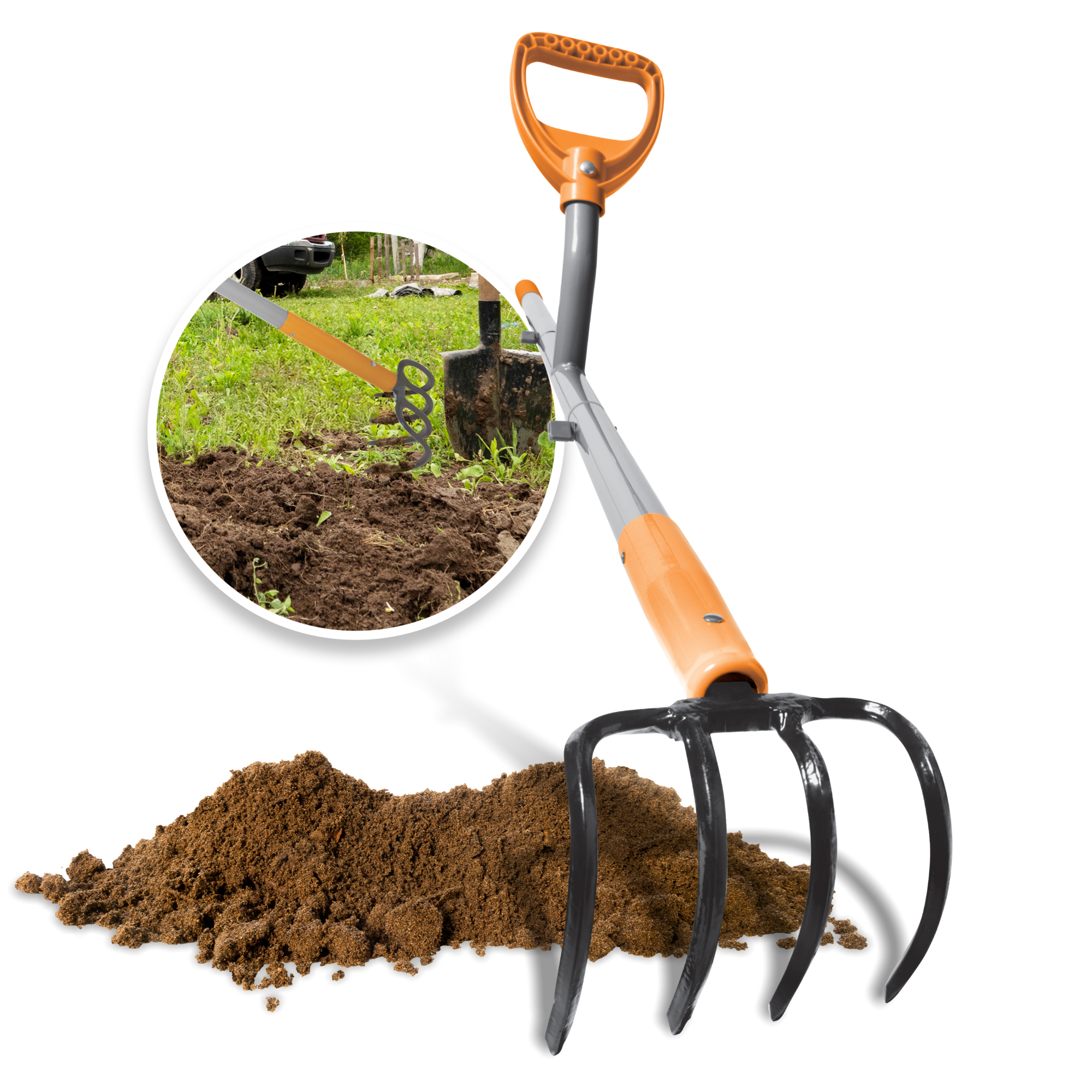ERG-CLTV45 - ErgieShovel 4 Tine Cultivator w/54 In Steel Shaft, 5 / 1 Piece Forged Steel Head